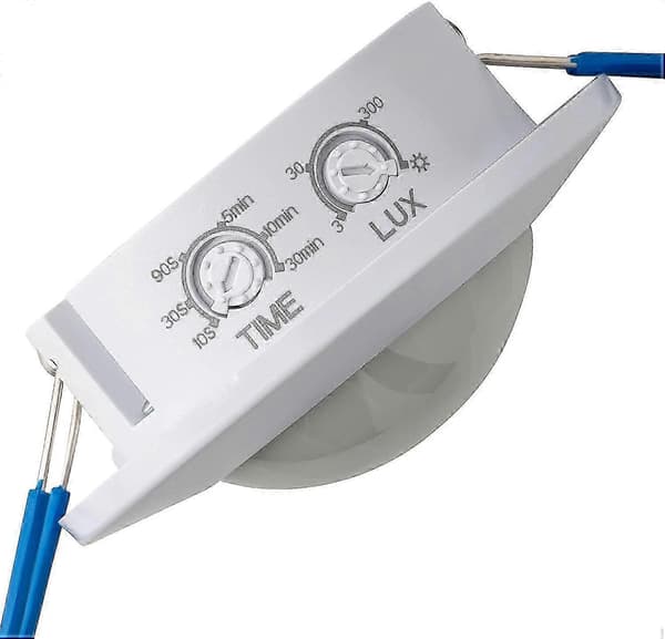 Innendørs bevegelsessensor, innfelt og overflatemontert, programmerbar, infrarød sensor, 6m / 360, egnet LED, maks. 1200W/500W
