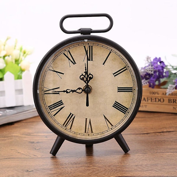 SBMLV-8 Inches Table Top Clock, Retro Analog Battery Operated Metal Desk Clock for Living Room Decor Shelf (Brown)