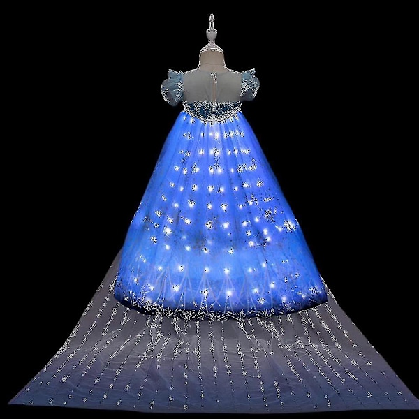 1&2 Anna Elsa LED-lysende kjole for jenter, julekostyme, festkjole, snødronning, karnevalskjole LED Light Up Dress 5-6T (130)