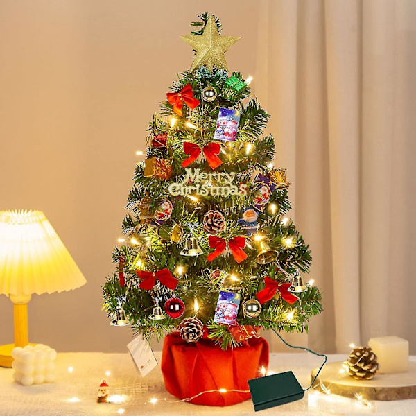 Christmas Tree 60 Cm, Artificial Christmas Tree, Mini Christmas Tree With Lighted Garland And Decorations