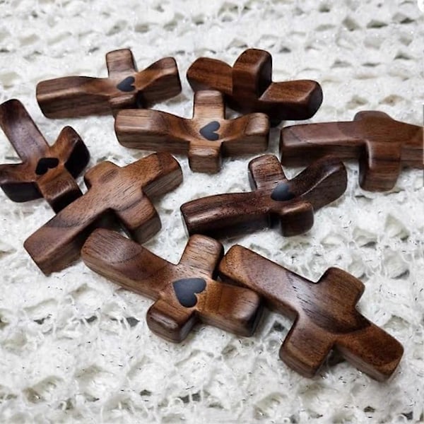 Träkors \"Mitt Hjärta\" från Det Heliga Landet, Jesus Tumme Håller Kors, Ångestlindrande Tröstkors för Att Hålla & Be, Kristna Gåvor för Vuxna 5pcs