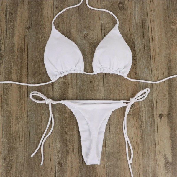 Kvinnors Bikini Set Sexig Sido Tie Trosa Baddräkt Bandage Stil Brasiliansk Baddräkt Ultratunn BH & Brief Set Erotisk Lingerie Set White L