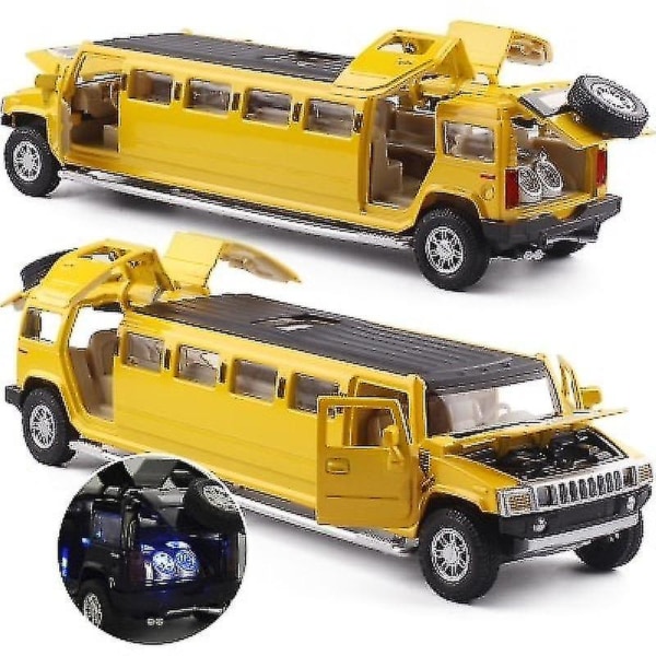 Høj Simulation 1:32 Legering Hummer Limousine Metal Diecast Bilmodel Træk Tilbage Blinkende Musikalsk Børnelegetøj Køretøjer [DmS] Black