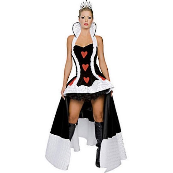 2024 Alice Ihmemaassa Aikuisten Naisten Fantasia Herttakuningattaren Cosplay-asu Kruunulla Halloween-juhlamekko L