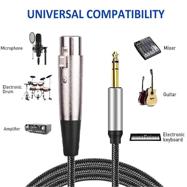 XLR Hunn til 1/4 Tommers TRS Jack Kabel HD Lydkabel Balansert XLR Jack for Dynamisk Mikrofon Mikrofonledning 3Meter