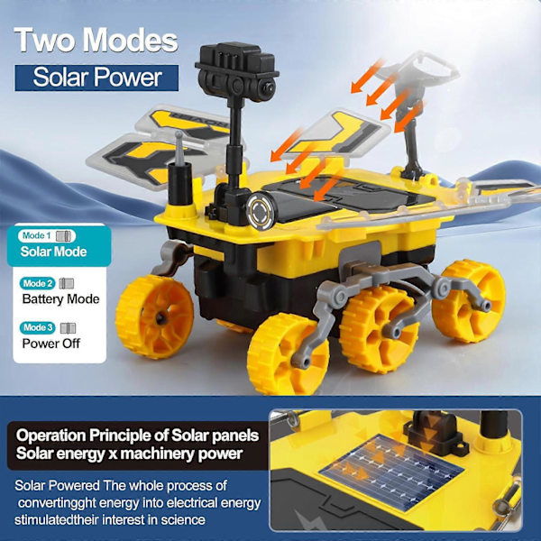 Solcellsrobot Mars Rover-kit med två energilägen, Solcellsrobot Mars Rover-kit, Rymdutforskningsleksak, DIY-utbildningsleksaker för vetenskap och teknik yellow