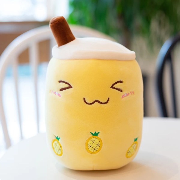 Søt plysj boba tekopp leketøy panda boble te pute søt frukt drikke plysj utstoppet myk eple jordbær melkete barn gave Pineapple 35cm