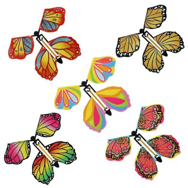 10pcs Magic Flying Butterfly Children DIY Rubber Band Powered Wind Up Cards