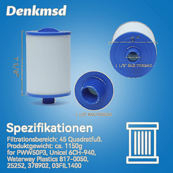2024  2-pakkaus Spa-suodatin, Unicel 6ch-940:lle, Pww50p3:lle, Waterway Front Access Skimmerille ja Filbur Fc-0359 Banmolle