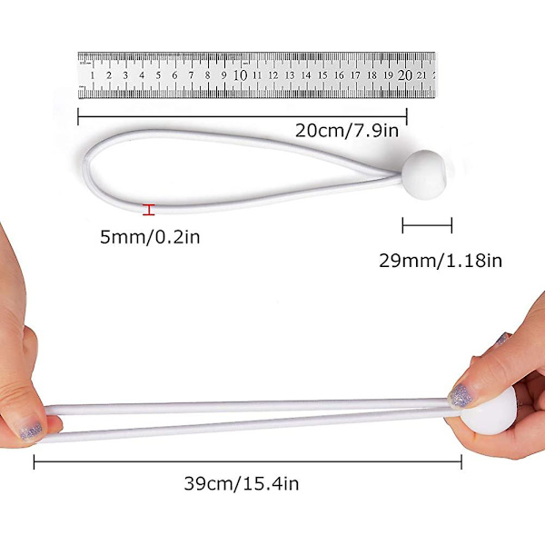 40 stk. presenningsspenner kuler, elastiske spennere (hvite)