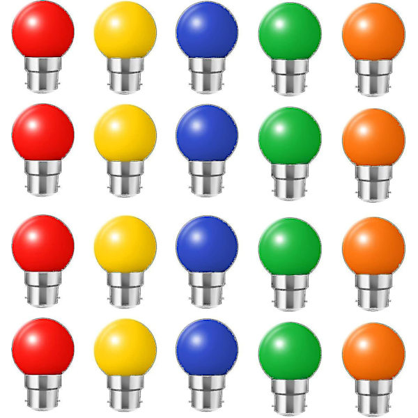 Set med 20 Färgade LED-lampor B22 Bajonettlampor 2W Röd, Gul, Orange