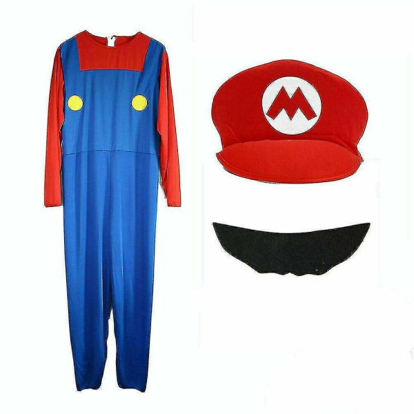 Män Vuxen Super Mario och Luigi Fancy Dress Plumber Bros Halloween kostym Red Mario L