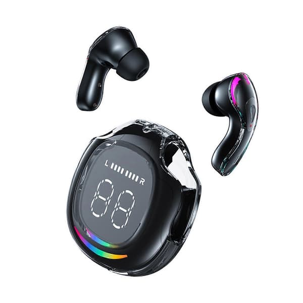 Bluetooth-kompatible øretelefoner med berøringskontroll, LED-display, omsluttende stereolyd og energisparende design Black