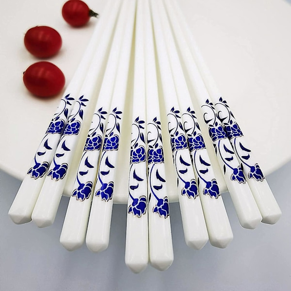 Porcelæn Spisepinde 5 Par Kawaii Spisepinde - Genanvendelige Og Opvaskemaskine Sikre Spisepinde Sæt Af 5-9,7 Tommer (Blå Rose) Blå Rose - Blue rose