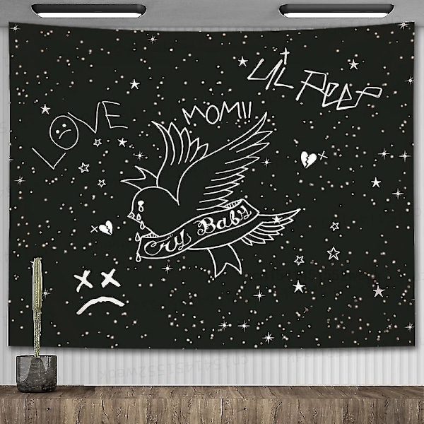 Lil Peep -seinävaate, katso taivaalle -taidevaate, musta hipi-noitaus-seinävaate, esteettinen huoneen sisustus GT0000260 90x70cm