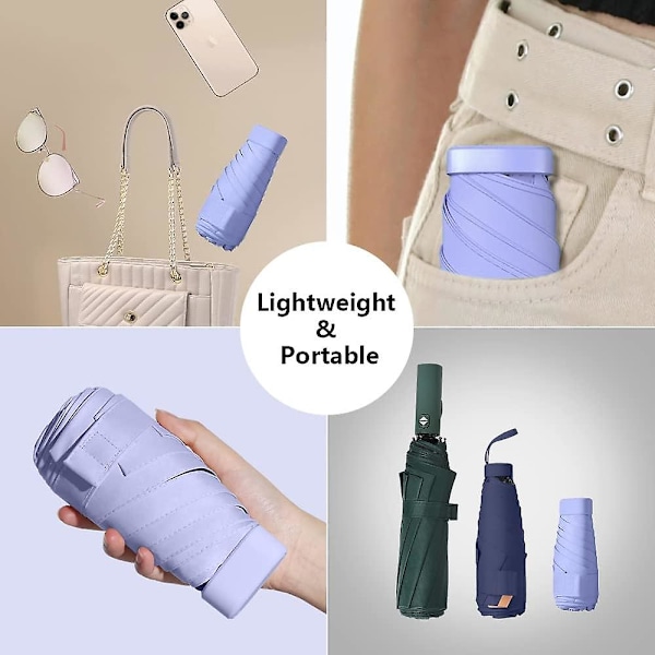 Mini Resesolparasoll för Väska med Fodral, Litet Kompakt UV-Parasoll Skydd Sol, Bärbar Parasoll Vindtålig, Lila (FMY)