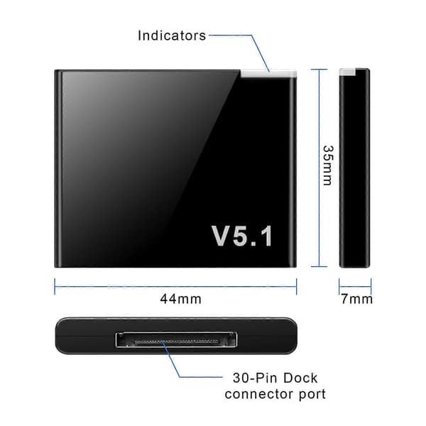 I-WAVE 30-pin Bluetooth 5.1 mottaker musikk mini trådløs adapter for 30-pinners analog høyttaler