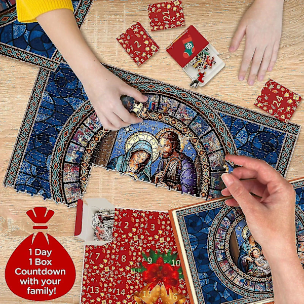 Adventskalender 2024, Julekrybbe Puslespil 1000 Brikker, Puslespil Nedtællingskalender Til Julegaver, 24 Æsker Puslespil Til Nedtælling, col