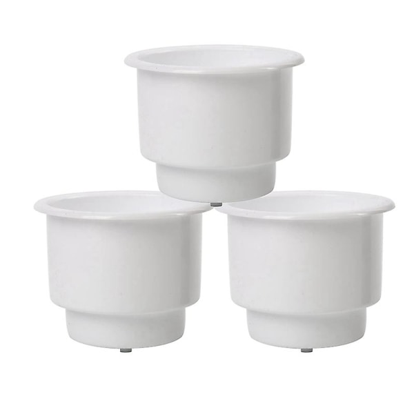 3Pcs Recessed Drop in Plastic Cup Drink Can Holder with Drain for Boat Car Marine Rv (White)