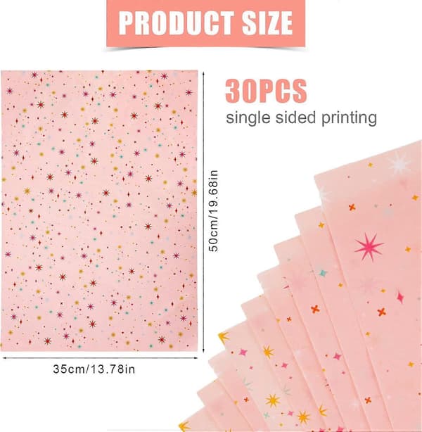 30 Ark Stjärnpapper, 50x35cm Presentpapper med Färgstarka Stjärnor