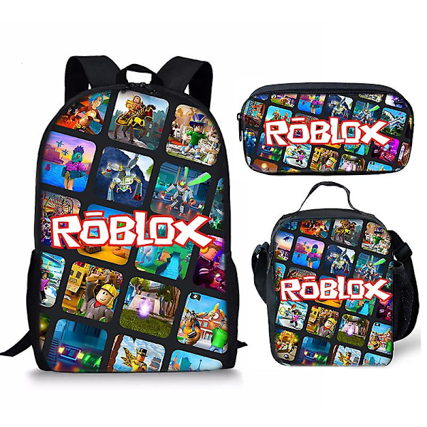 Ryggsäck för barn med tecknat Roblox-tryck, skolväska, axelväska, pennfodral eller 3-delat set för presenter 4 3pcs