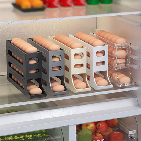 Äggdispenser Automatisk Rullande Äggställ Box Organiseringsställ Kylförvaring 30 ägg, Kampanj Grey