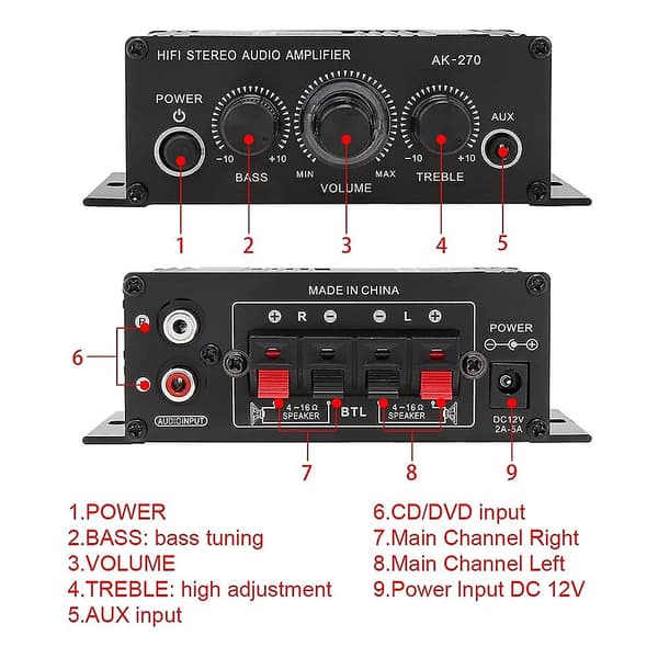 Effektforstærker Audio Karaoke Hjemmebiografforstærker 2 Kanal D Forstærker USB/SD AUX Input [DB]