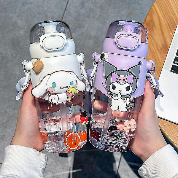 600 ml Sanrio-aiheinen Anime Olki Kupi Kawaii Kuromi Cinnamoroll Melody Lasten Vedenpullo Urheilu Tee Kahvi Kupi Keittiövälineet Tyttöjen Lahjat