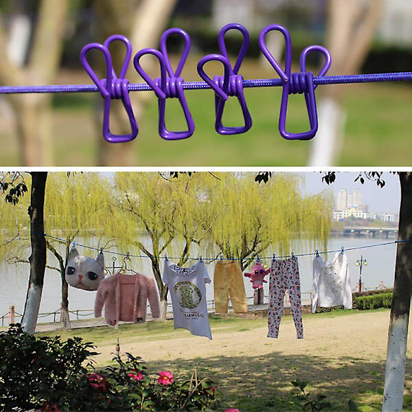 Kannettava vaatetanko, säädettävä joustava ja kääntyvä vaatetanko 12 klipsillä ulko- ja sisäkäyttöön Purple