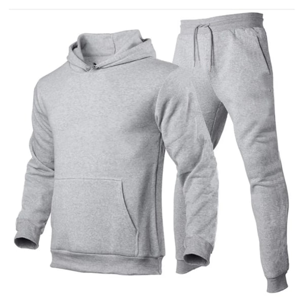 Herr tracksuit med huva och dragkedja + joggingbyxor sportdräkt casual joggare sportkläder 2 delar herr fleece streetwear set Navy Blue XXL