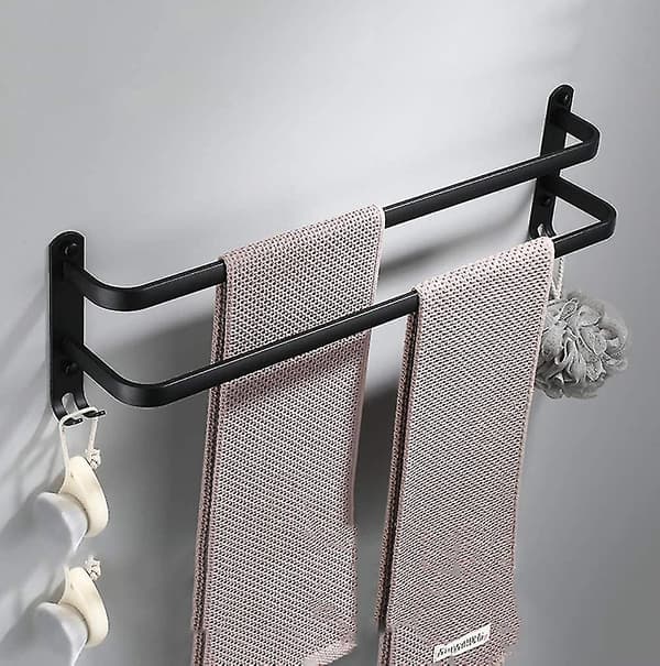 Håndklædeholdere til badeværelse, sorte vægmonterede håndklædestænger til bruser Double Bars 70cm