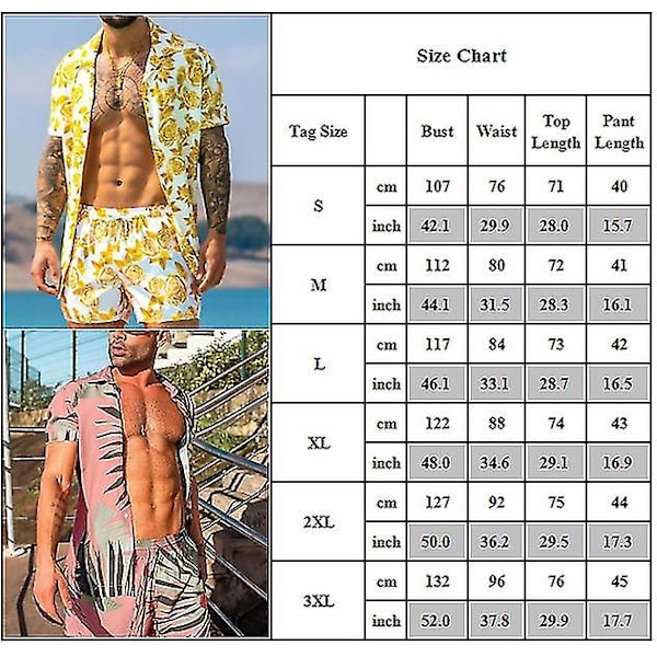 Miesten Havaiji Boho Kesäasu Lyhythihainen Paita ja Shortsit Setti Loma RantaBY Pink 3XL