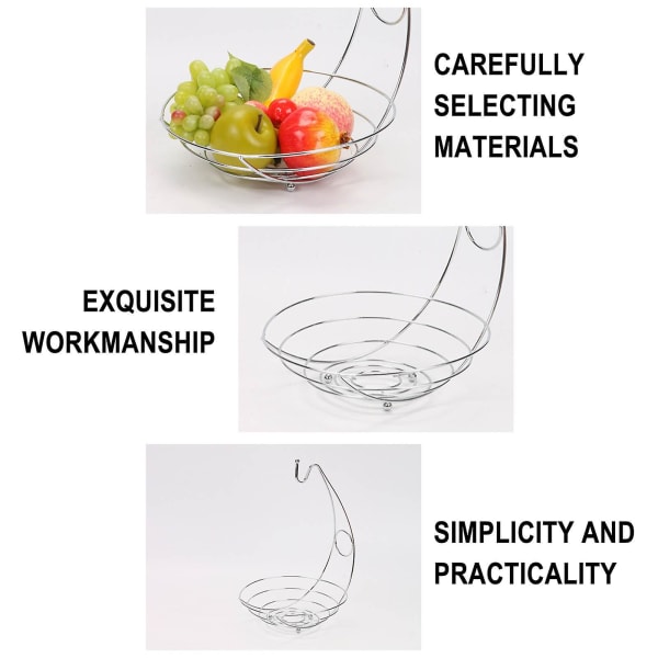 Frugt Skål Banan Stativ Små Genstande, Slik Opbevaringskurv, Jern, Indvendig, Diverse Varer, Stærk Og Langvarig, Frugt Opbevaring Silver