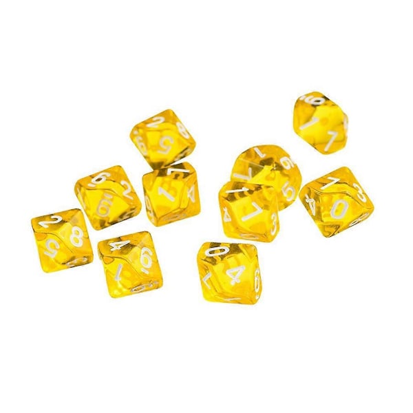 10 stk Gennemsigtige Polyhedriske D10 Multifarvede Terninger Spil Party Pub Forbrugsvarer Gave Yellow 10pcs