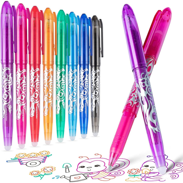 Viskelæder Gel Pen 0,5 mm Nib Viskelæder Pen, Voksne Børn Studenter Skole Kontor Papirvarer Gaver - 8 Farver