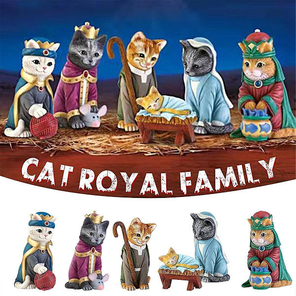 Kattens Julscene Innendørs Kattens Julscene Kattens Scene Kattens Jul Hjemmedekorasjon Søte Katter Harpiks Skulptur As Shown