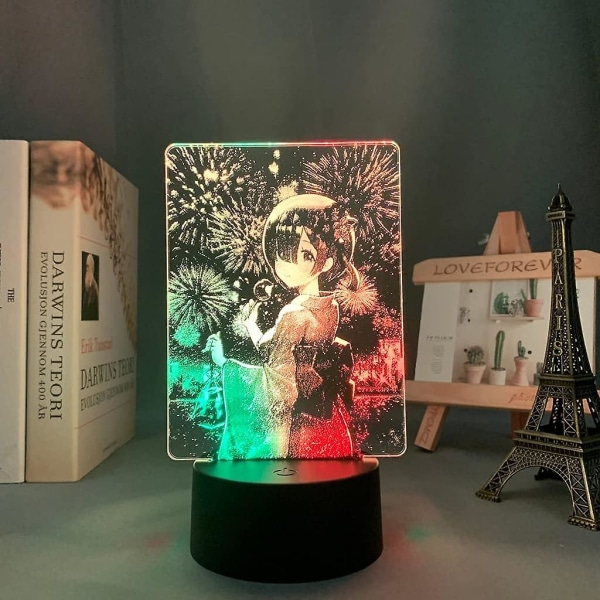 Anime 3D Lampe Rem og Ram fra Re Zero Starting Life in Another World Natlampe til Soveværelsesindretning Fødselsdagsgave LED Natlys (Farve: A)BY D