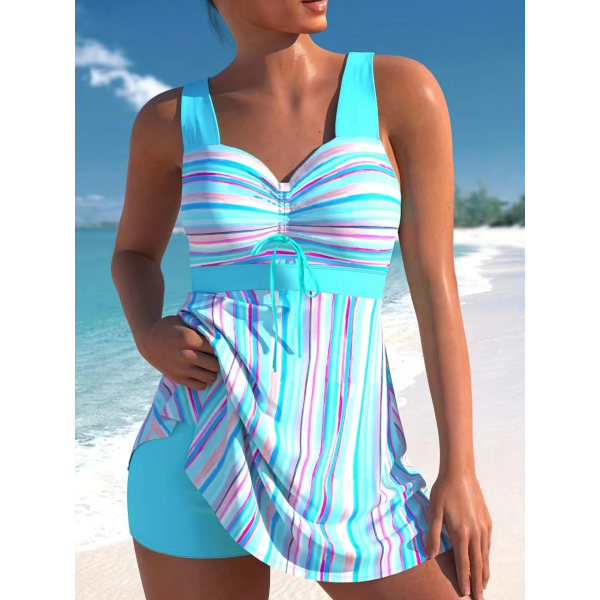 Plus Size Tvådelade Baddräkter Badkläder Dam Print Sommar Stora Baddräkter Tankini Beachwear Sexig Bikini Badklänning 03 2XL