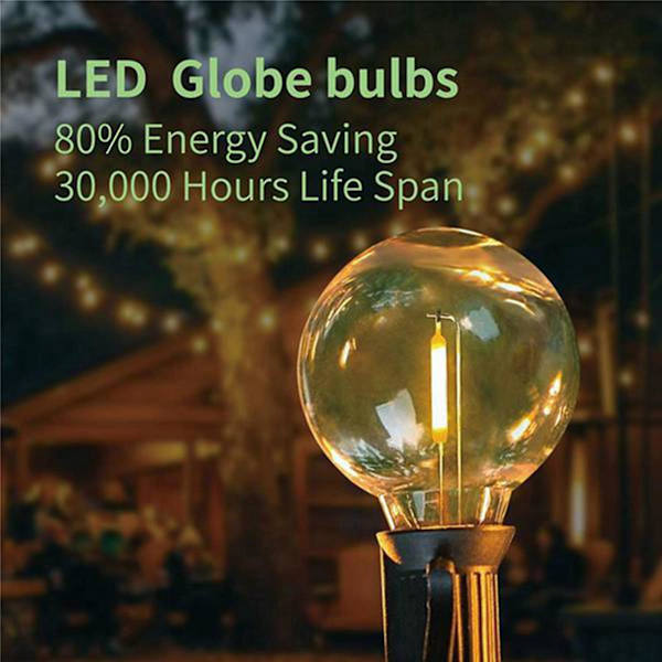 6 stk. G40 LED udskiftningslamper, E12 spiralbase splinterfri LED kuglelamper til solstreng