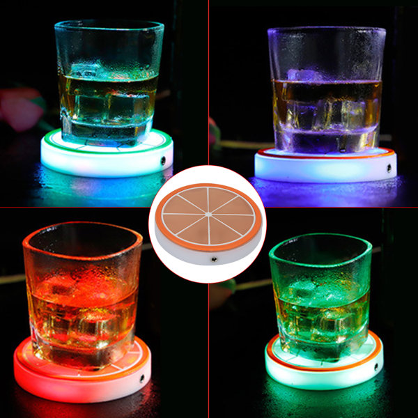 LED Anti-skid Lighting Cup Mat USB Charging Bar KTV Ultrathin Round Cocktail Beer Pad Base Lamp(Orange Round)