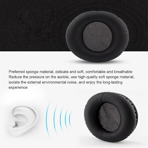 Erekksjonsputer for Audio Technica ATH-ANC7 ANC9 ANC27 ANC29 ANC70 Hodetelefoner Svampputedeksel Universal Myk 2 stk Svart