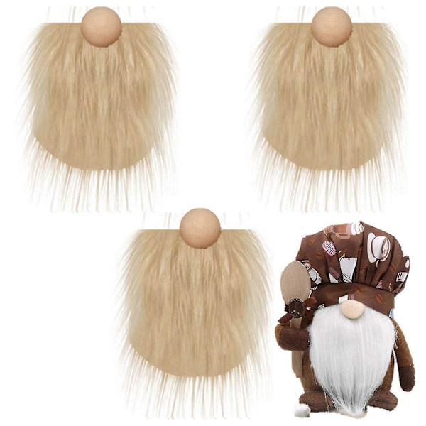 Gnome Beads And Fake Beards 6pcs/set Faux Fur Dwarf Beard Wood Bead For Christmas Plush Gnome Doll Handmade Diy