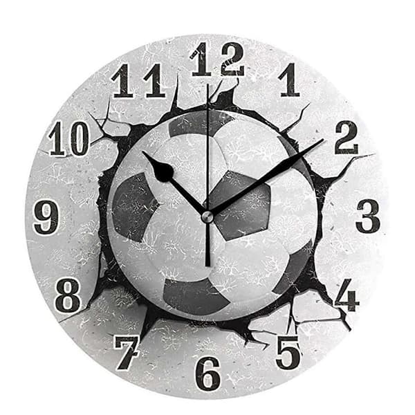 12-tums Fotboll Väggspricka Klocka Rund Väggklocka Tyst Kvarts Bordsklocka Sovrum Vardagsrum Hem D