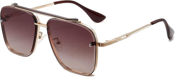 Firkantede Aviator Gradient Solbriller UV400 Dobbel Bro Retro Metallramme (Gull/Brun)