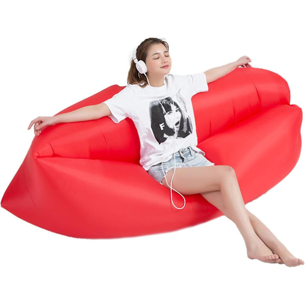 Oppustelig Lounger Luftsofa, Oppustelig Sofaseng Campingstol, Bærbar Lazy Sofa Luftstol til Rejser/Camping/Vandreture/Strandfester Red