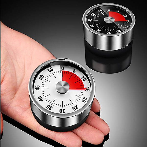 Rustfrit stål visuel timer mekanisk køkkenur 60 minutters alarm kogeur med høj alarm magnetisk urtimer White