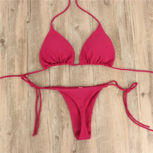 Brasiliansk baddräkt kvinnor sexig bikini set push-up vadderad behå trosa två delar baddräkt strandkläder badkläder Femme Wine Red L