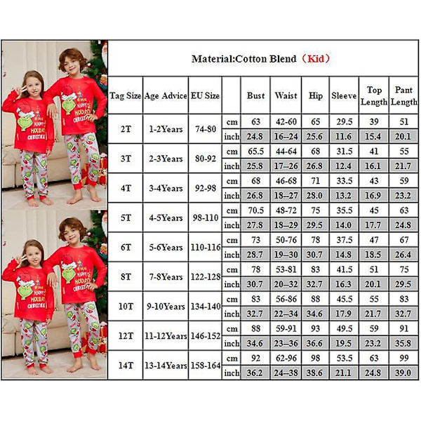 Familjematchande pyjamas för barn, spädbarn och vuxna - Jultema med Grinch-tryck Kids 13-14Y