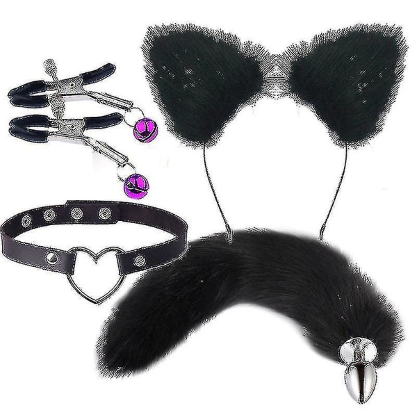 4st Sexig Fox Metal Butt Plug tail med hårnålssats svans för Cosplay för par Yj5-2 Yj5-2 [DmS] black