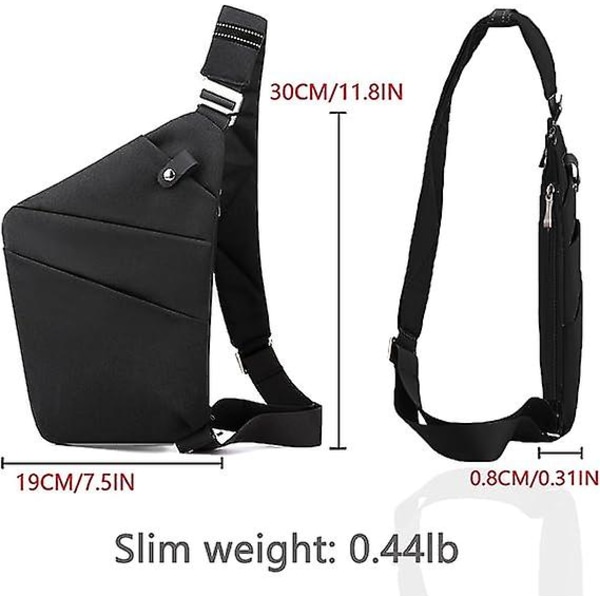 Sling Bag, Lett og holdbar crossbody skuldertaske brysttasker dagrygsæk, En rem Anti-tyveri Sling Bag til kvinder mænd DB black right shoulder